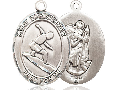 Sterling Silver Saint Christopher Surfing Medal