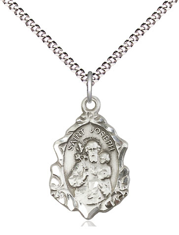 Sterling Silver Saint Joseph Pendant on a 18 inch Light Rhodium Light Curb chain