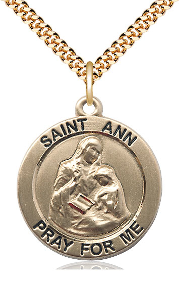 14kt Gold Filled Saint Ann Pendant on a 24 inch Gold Plate Heavy Curb chain