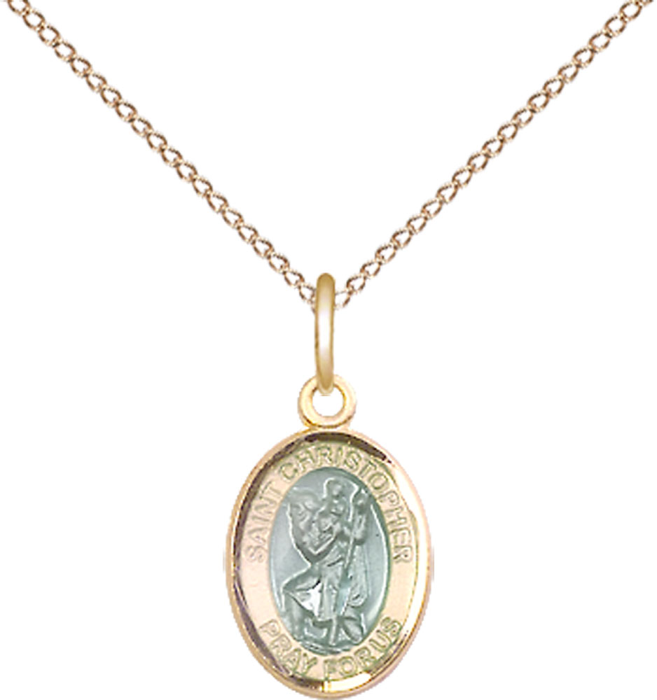 14kt Gold Filled Saint Christopher w/Epoxy Pendant on a 18 inch Gold Filled Light Curb chain