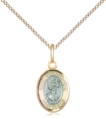 14kt Gold Filled Saint Christopher w/Epoxy Pendant on a 18 inch Gold Filled Light Curb chain