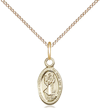 14kt Gold Filled Saint Christopher Pendant on a 18 inch Gold Filled Light Curb chain