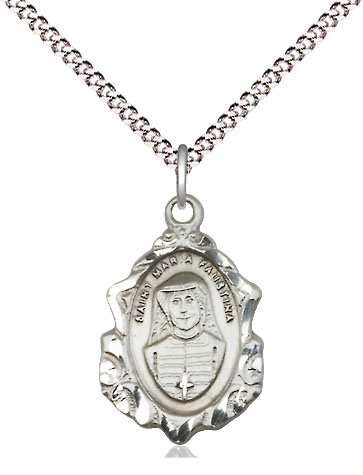 Sterling Silver Maria Faustina Pendant on a 18 inch Light Rhodium Light Curb chain