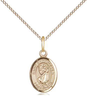 14kt Gold Filled Saint Christopher Pendant on a 18 inch Gold Filled Light Curb chain