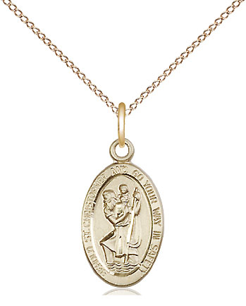 14kt Gold Filled Saint Christopher Pendant on a 18 inch Gold Filled Light Curb chain