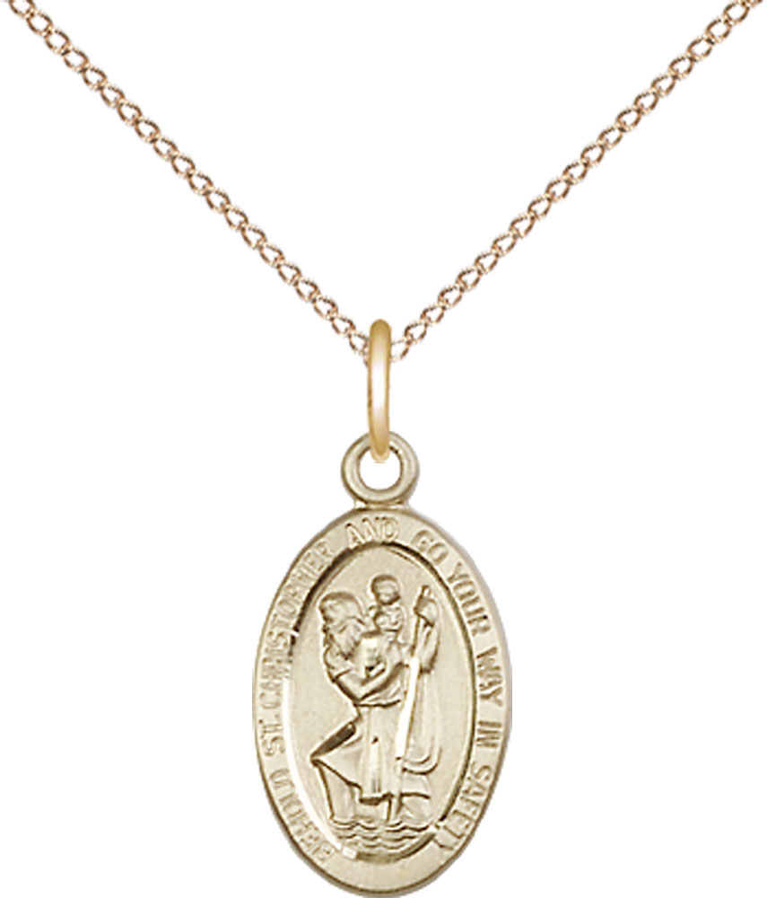14kt Gold Filled Saint Christopher Pendant on a 18 inch Gold Filled Light Curb chain