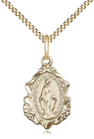 14kt Gold Filled Miraculous Pendant on a 18 inch Gold Plate Light Curb chain