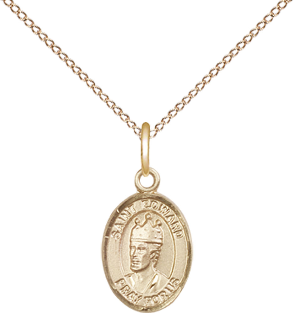 14kt Gold Filled Saint Edward the Confessor Pendant on a 18 inch Gold Filled Light Curb chain