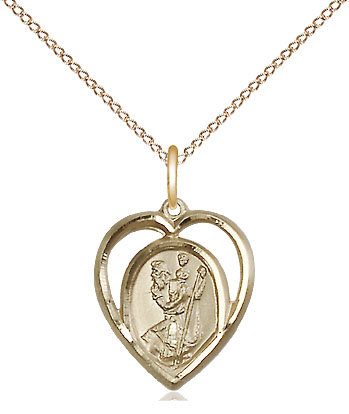 14kt Gold Filled Saint Christopher Pendant on a 18 inch Gold Filled Light Curb chain