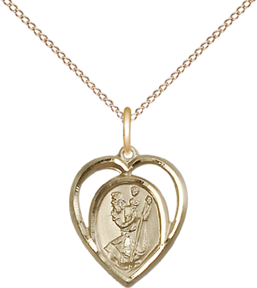14kt Gold Filled Saint Christopher Pendant on a 18 inch Gold Filled Light Curb chain