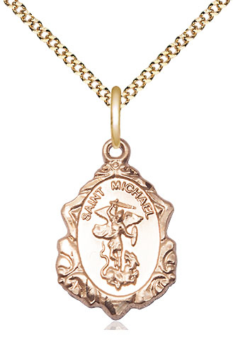 14kt Gold Filled Saint Michael the Archangel Pendant on a 18 inch Gold Plate Light Curb chain