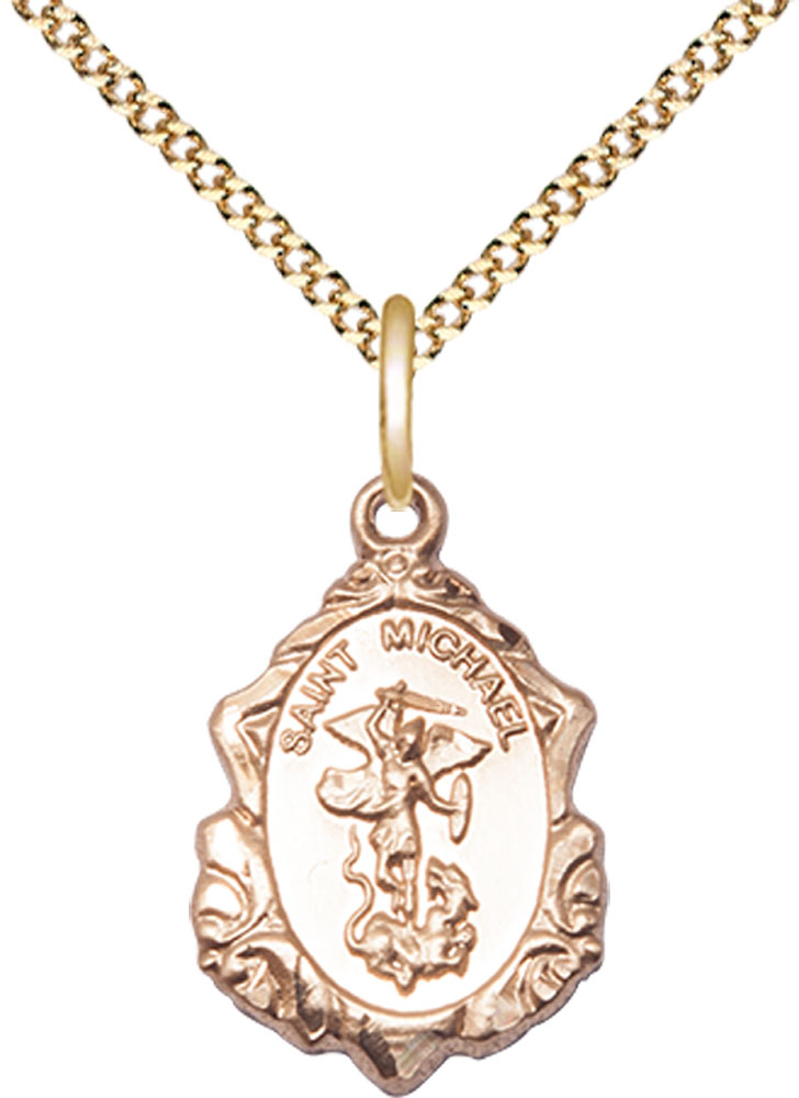 14kt Gold Filled Saint Michael the Archangel Pendant on a 18 inch Gold Plate Light Curb chain