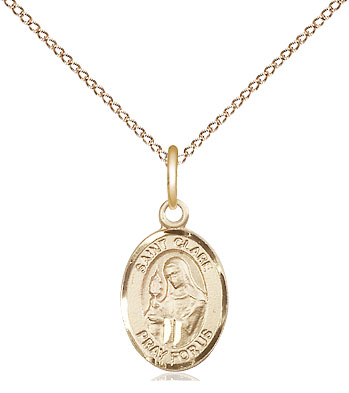 14kt Gold Filled Saint Clare of Assisi Pendant on a 18 inch Gold Filled Light Curb chain