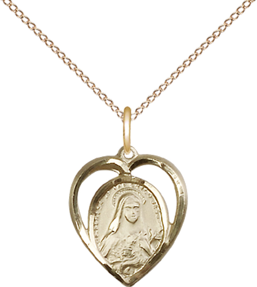 14kt Gold Filled Saint Theresa Pendant on a 18 inch Gold Filled Light Curb chain