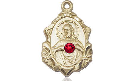 14kt Gold Filled Scapular w/ Ruby Stone Medal with a 3mm Ruby Swarovski stone