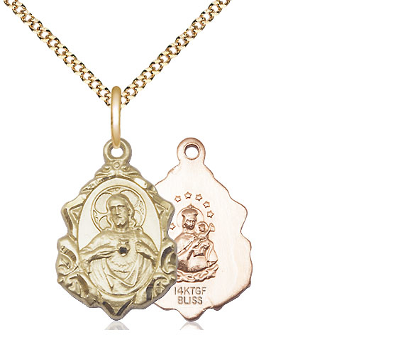 14kt Gold Filled Scapular Pendant on a 18 inch Gold Plate Light Curb chain