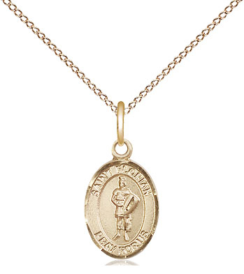 14kt Gold Filled Saint Florian Pendant on a 18 inch Gold Filled Light Curb chain