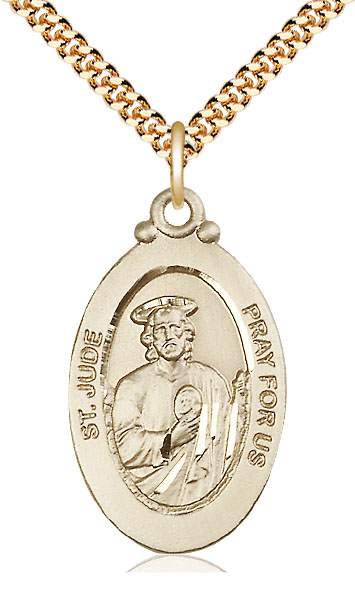 14kt Gold Filled Saint Jude Pendant on a 24 inch Gold Plate Heavy Curb chain