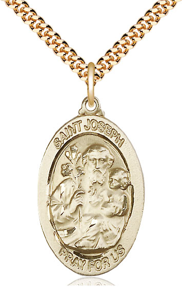 14kt Gold Filled Saint Joseph Pendant on a 24 inch Gold Plate Heavy Curb chain