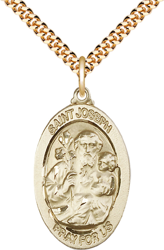 14kt Gold Filled Saint Joseph Pendant on a 24 inch Gold Plate Heavy Curb chain