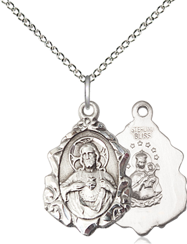 Sterling Silver Scapular Pendant on a 18 inch Sterling Silver Light Curb chain