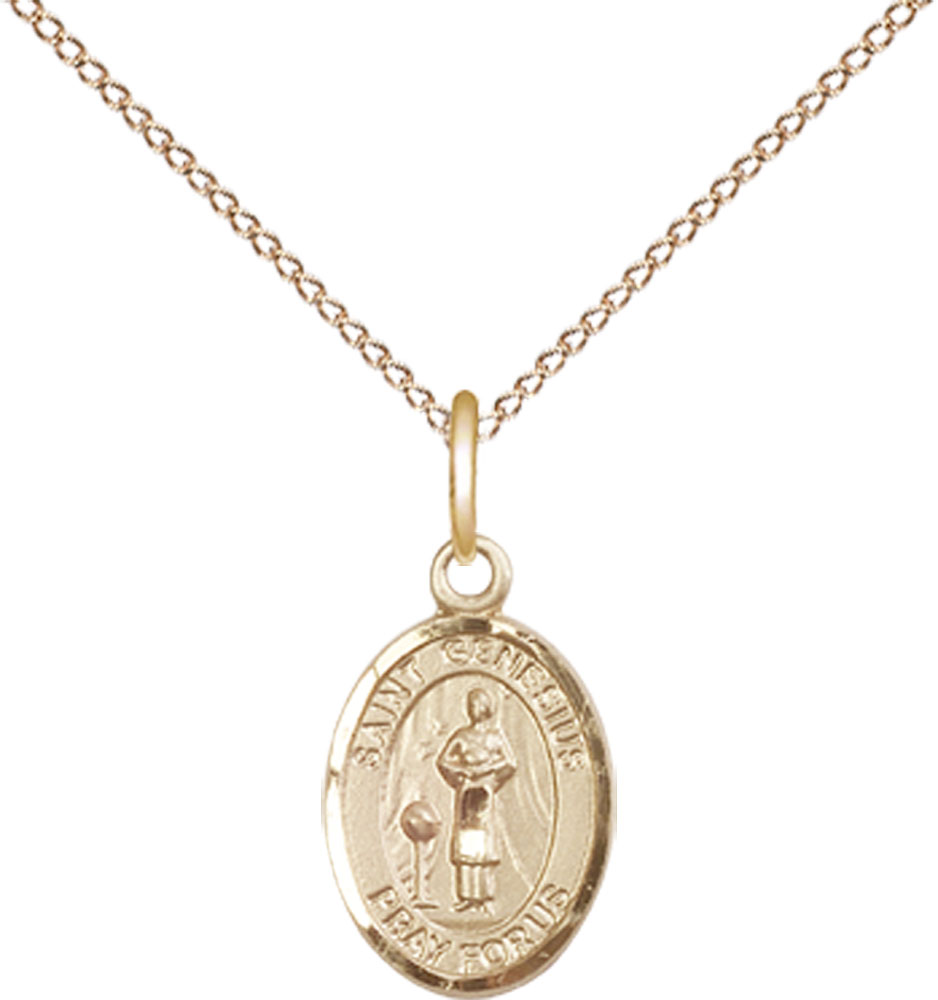 14kt Gold Filled Saint Genesius of Rome Pendant on a 18 inch Gold Filled Light Curb chain