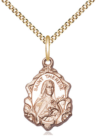 14kt Gold Filled Saint Therese of Lisieux Pendant on a 18 inch Gold Plate Light Curb chain