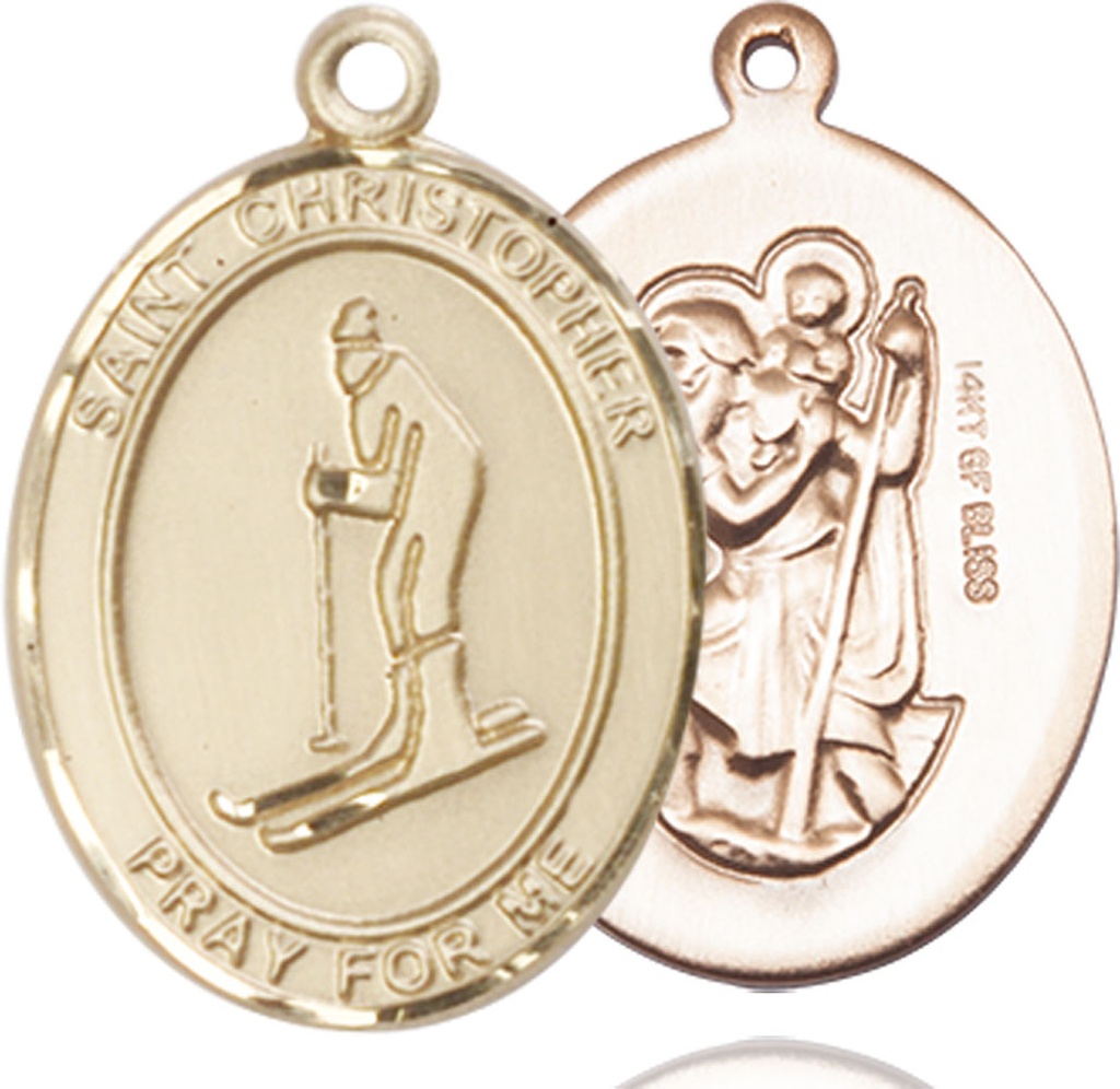 14kt Gold Filled Saint Christopher Skiing Medal