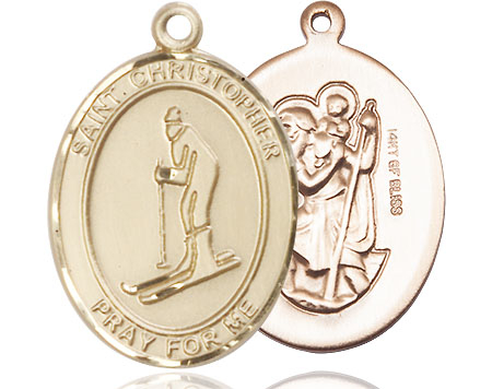 14kt Gold Filled Saint Christopher Skiing Medal