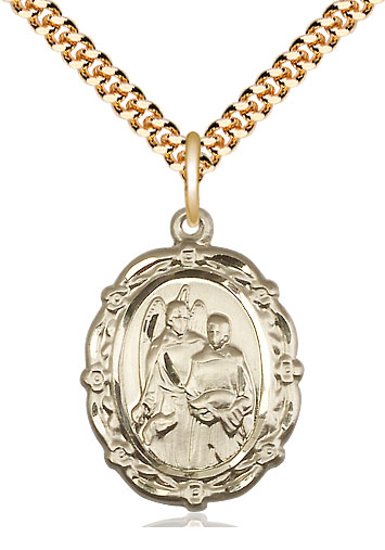 14kt Gold Filled Saint Raphael the Archangel Pendant on a 24 inch Gold Plate Heavy Curb chain