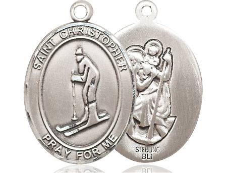 Sterling Silver Saint Christopher Skiing Medal