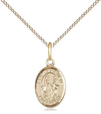 14kt Gold Filled Saint Genevieve Pendant on a 18 inch Gold Filled Light Curb chain