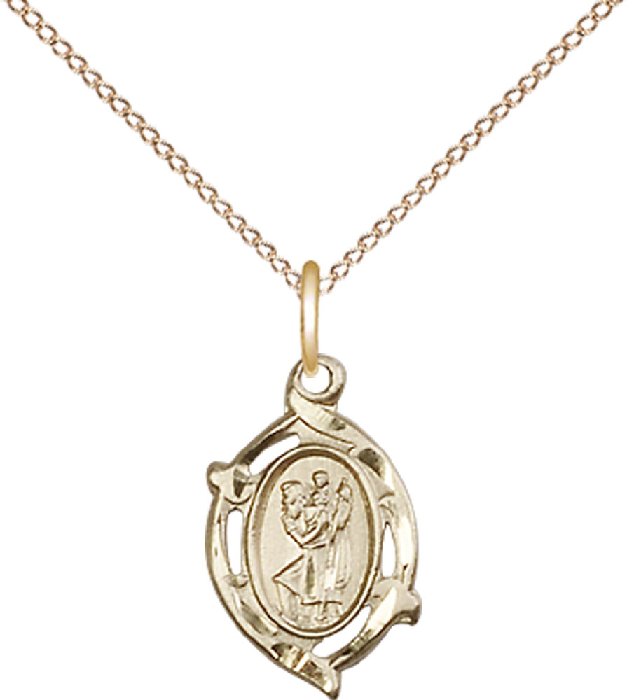 14kt Gold Filled Saint Christopher Pendant on a 18 inch Gold Filled Light Curb chain