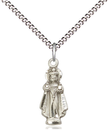 Sterling Silver Infant of Prague Pendant on a 18 inch Light Rhodium Light Curb chain