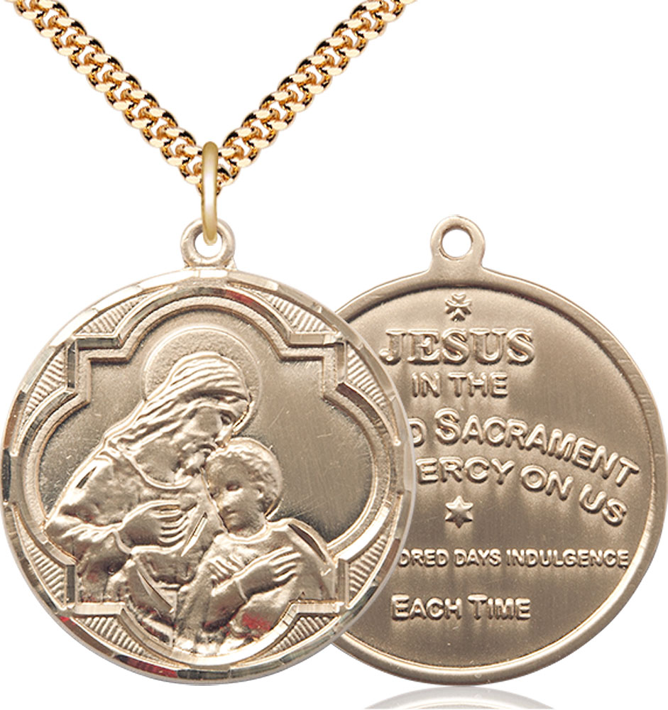 14kt Gold Filled Blessed Sacrament Pendant on a 24 inch Gold Plate Heavy Curb chain