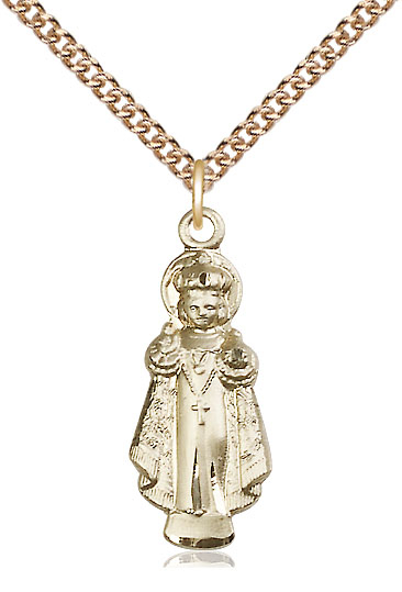 14kt Gold Filled Infant of Prague Pendant on a 24 inch Gold Filled Heavy Curb chain
