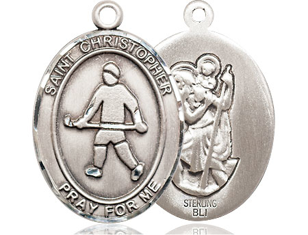 Sterling Silver Saint Christopher Field Hockey Medal