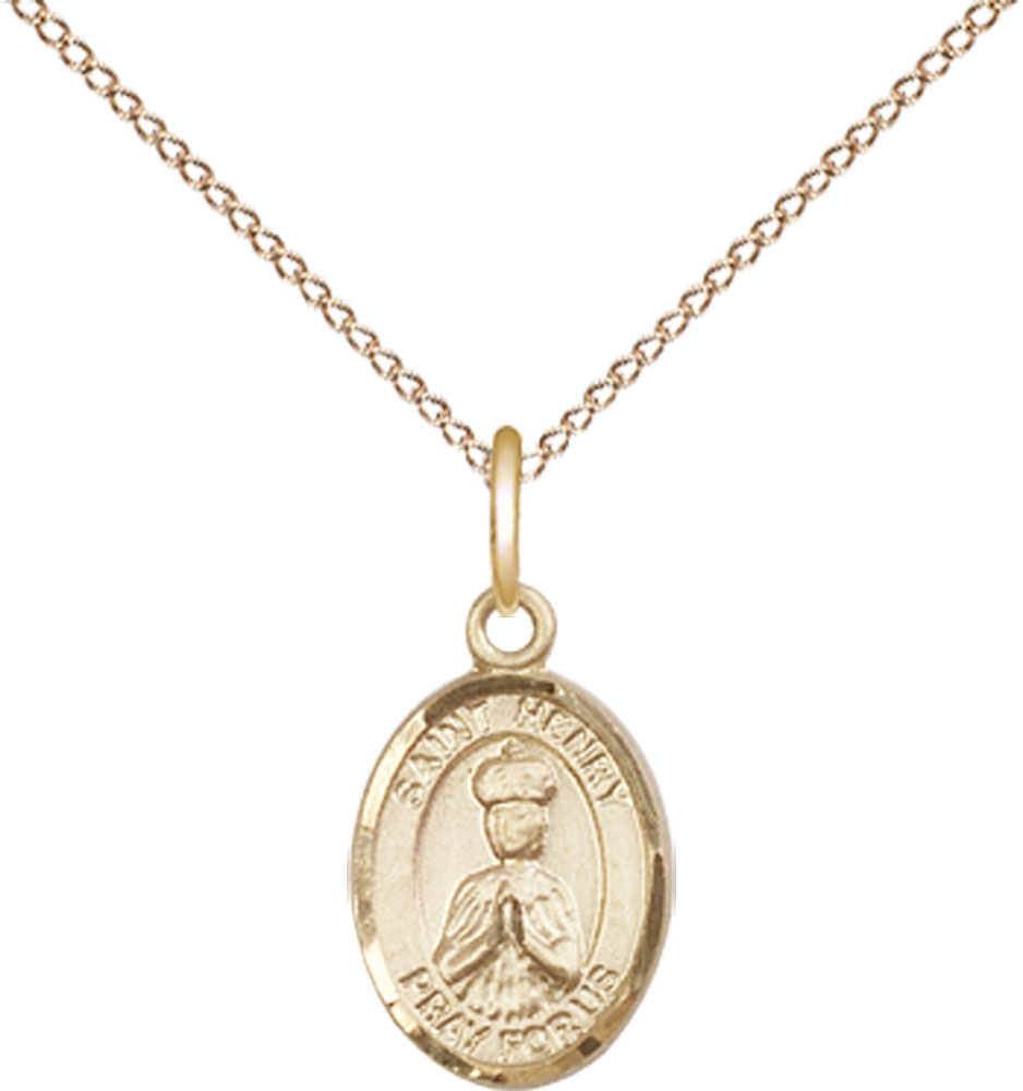 14kt Gold Filled Saint Henry II Pendant on a 18 inch Gold Filled Light Curb chain