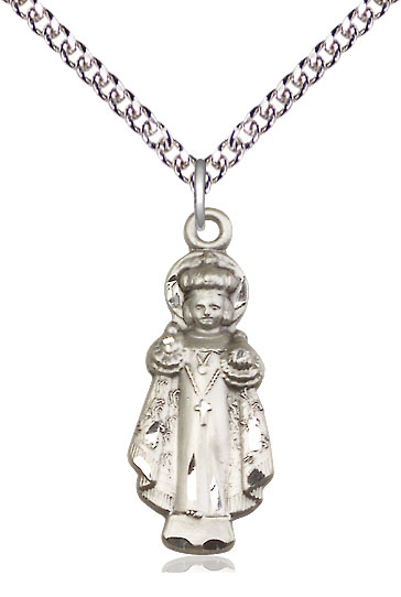 Sterling Silver Infant of Prague Pendant on a 24 inch Sterling Silver Heavy Curb chain