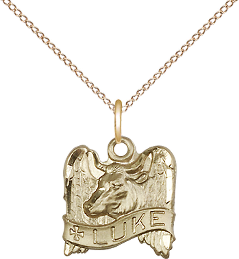 14kt Gold Filled Saint Luke Pendant on a 18 inch Gold Filled Light Curb chain