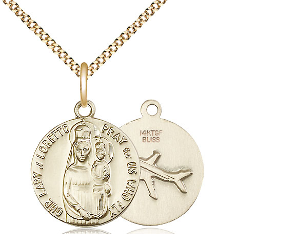 14kt Gold Filled Our Lady of Loretto Pendant on a 18 inch Gold Plate Light Curb chain