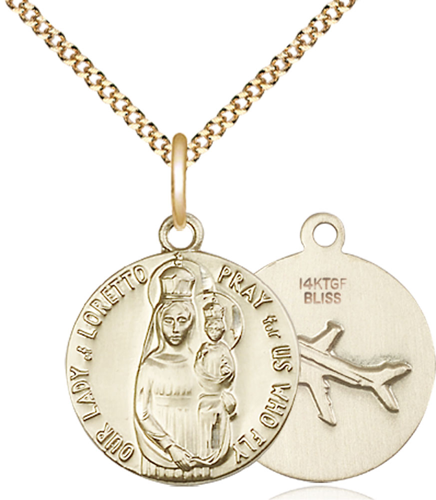 14kt Gold Filled Our Lady of Loretto Pendant on a 18 inch Gold Plate Light Curb chain