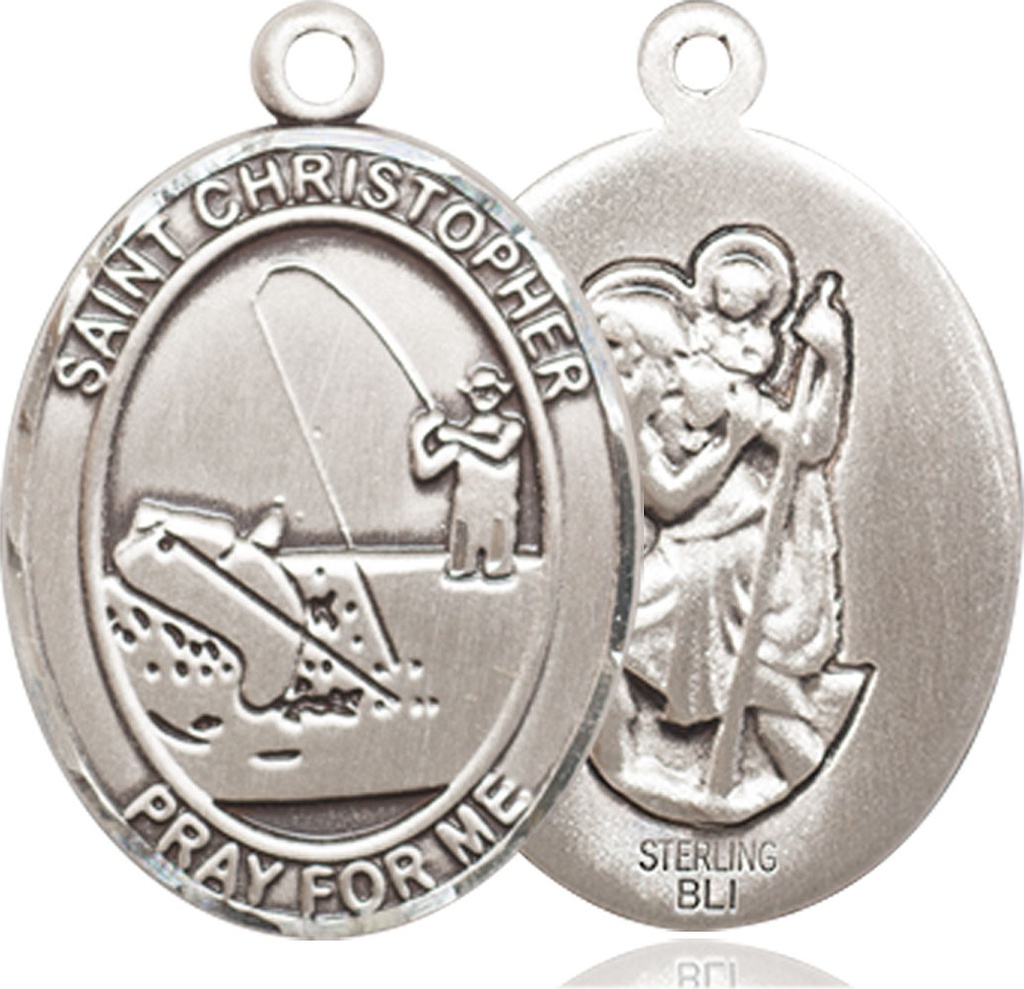 Sterling Silver Saint Christopher Fishing Medal