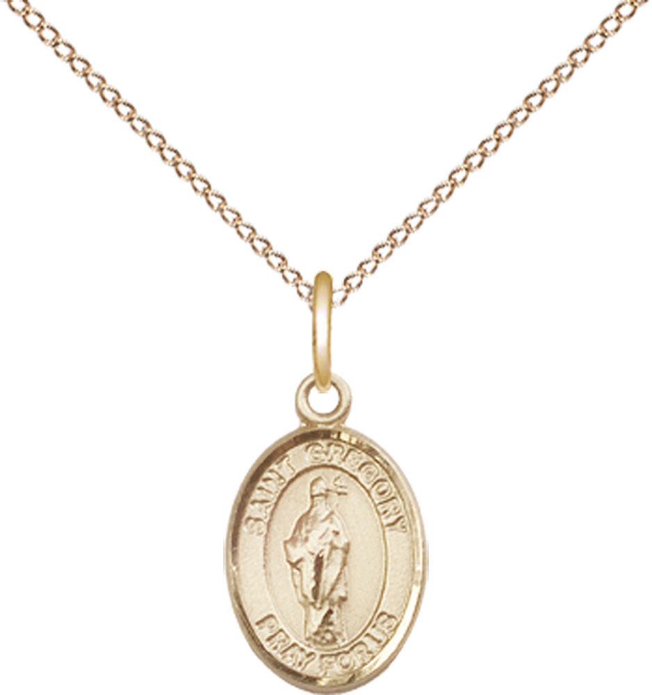 14kt Gold Filled Saint Gregory the Great Pendant on a 18 inch Gold Filled Light Curb chain