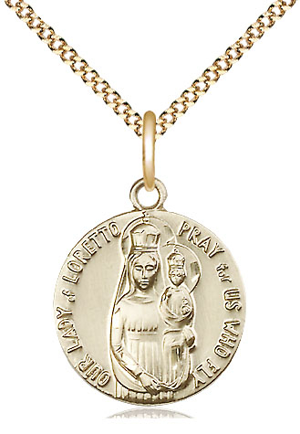 14kt Gold Filled Our Lady of Loretto Pendant on a 18 inch Gold Plate Light Curb chain