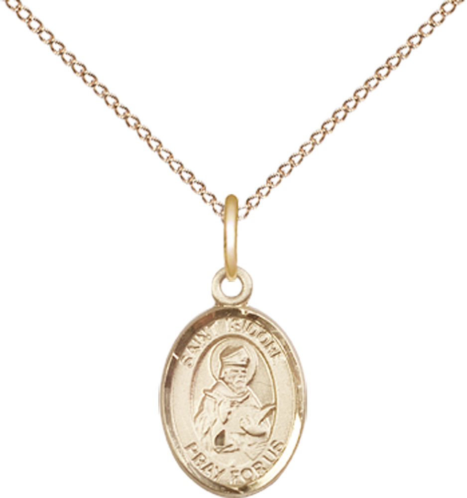 14kt Gold Filled Saint Isidore of Seville Pendant on a 18 inch Gold Filled Light Curb chain