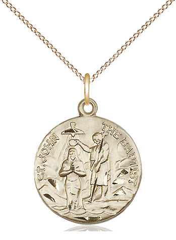 14kt Gold Filled Saint John the Baptist Pendant on a 18 inch Gold Filled Light Curb chain