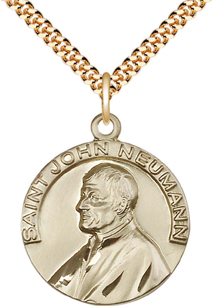 14kt Gold Filled Saint John Neumann Pendant on a 24 inch Gold Plate Heavy Curb chain
