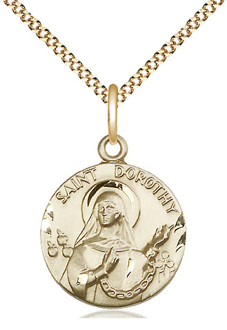 14kt Gold Filled Saint Dorothy Pendant on a 18 inch Gold Plate Light Curb chain