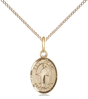 14kt Gold Filled Saint Justin Pendant on a 18 inch Gold Filled Light Curb chain